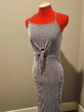Striped Tie-Front Maxi Dress in Black and White